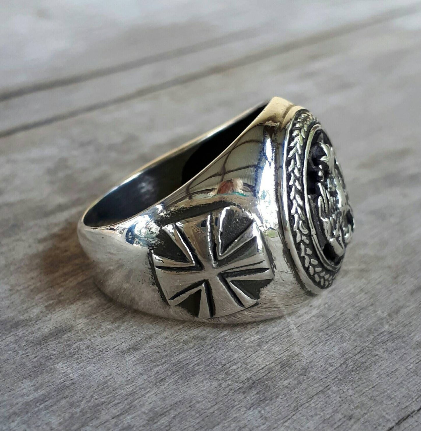 Phoenix ring, eagle,  cross, sterling silver,signet ring,college ring,handmade.mens fashion,steampunk.hipster,rockabilly