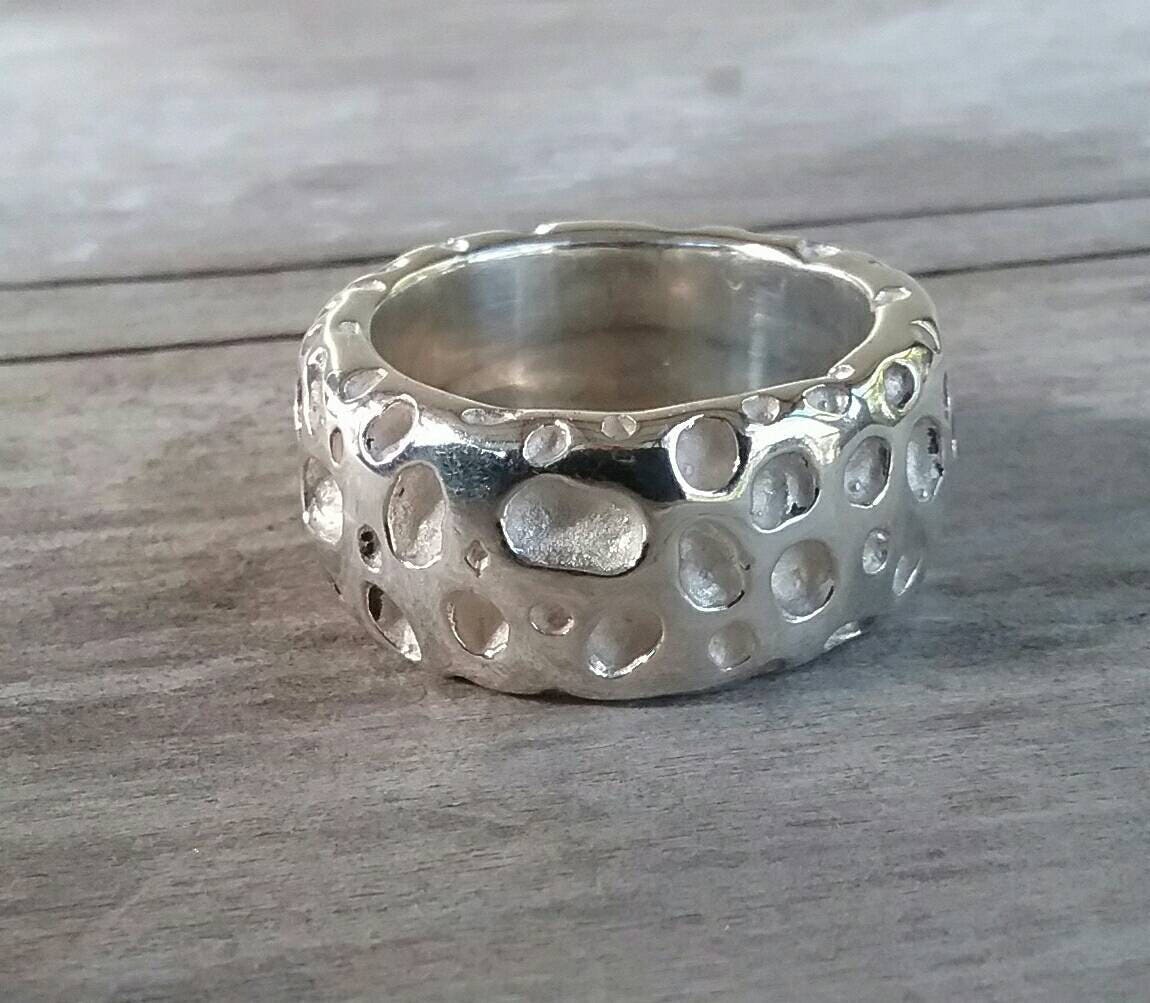 Chunky band,Wide,heavy,solid,handmade,modern sterling silver ring, rustic,hammered,nugget,unisex ,industrial wedding,rounded band,boho,