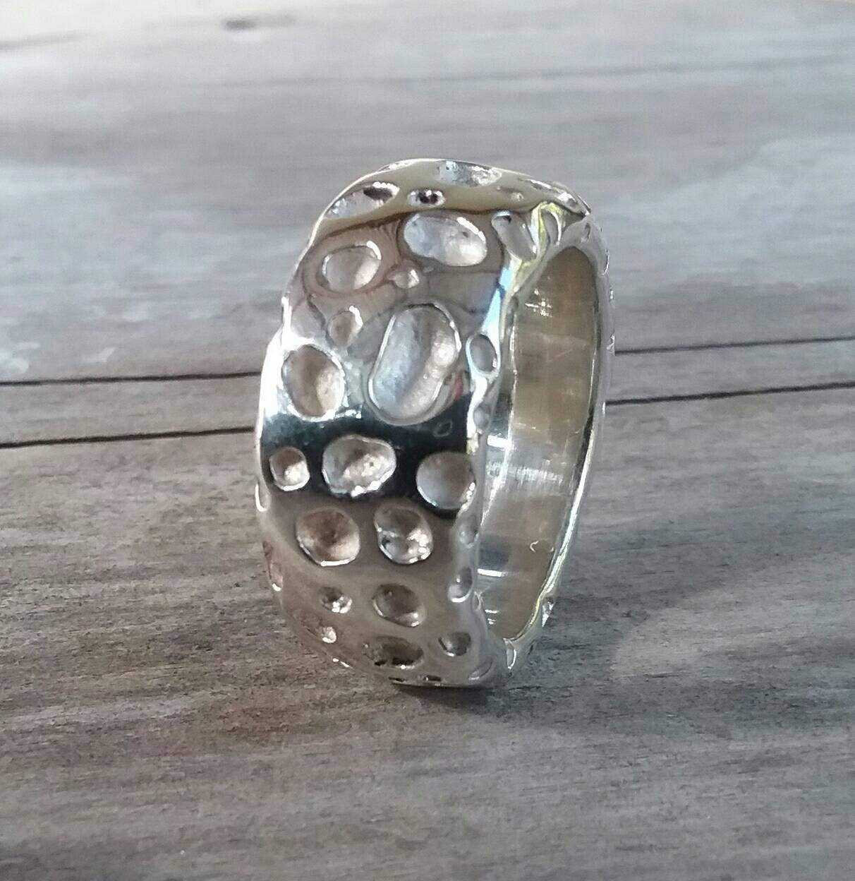 Chunky,Wide ring, heavy,solid sterling silver band,rustic, hammered,nugget, wedding dress ring