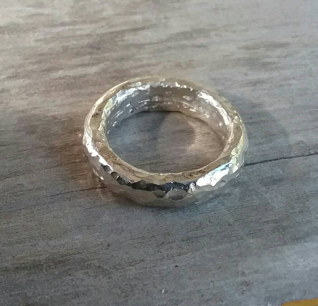 Chunky ring,handmade sterling silver,solid hammered silver band,unisex half round band,rustic  wedding,stacker,industrial,steampunk,vintage