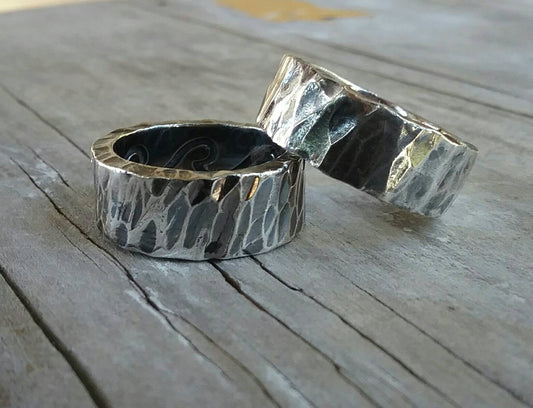 Hammered nugget sterling silver ring rustic steampunk wedding dress ring