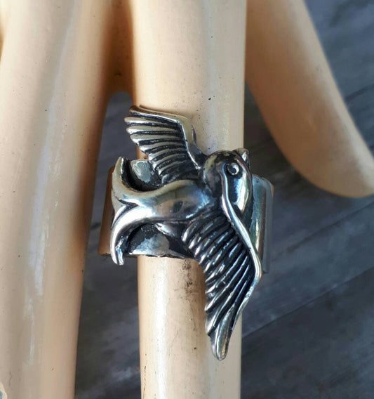 swallow ring,Sterling silver, bluebird,chunky,rockabilly,hipster,bird ring,handmade,long ring,womens fashion,designer,boho,woodland,long rin