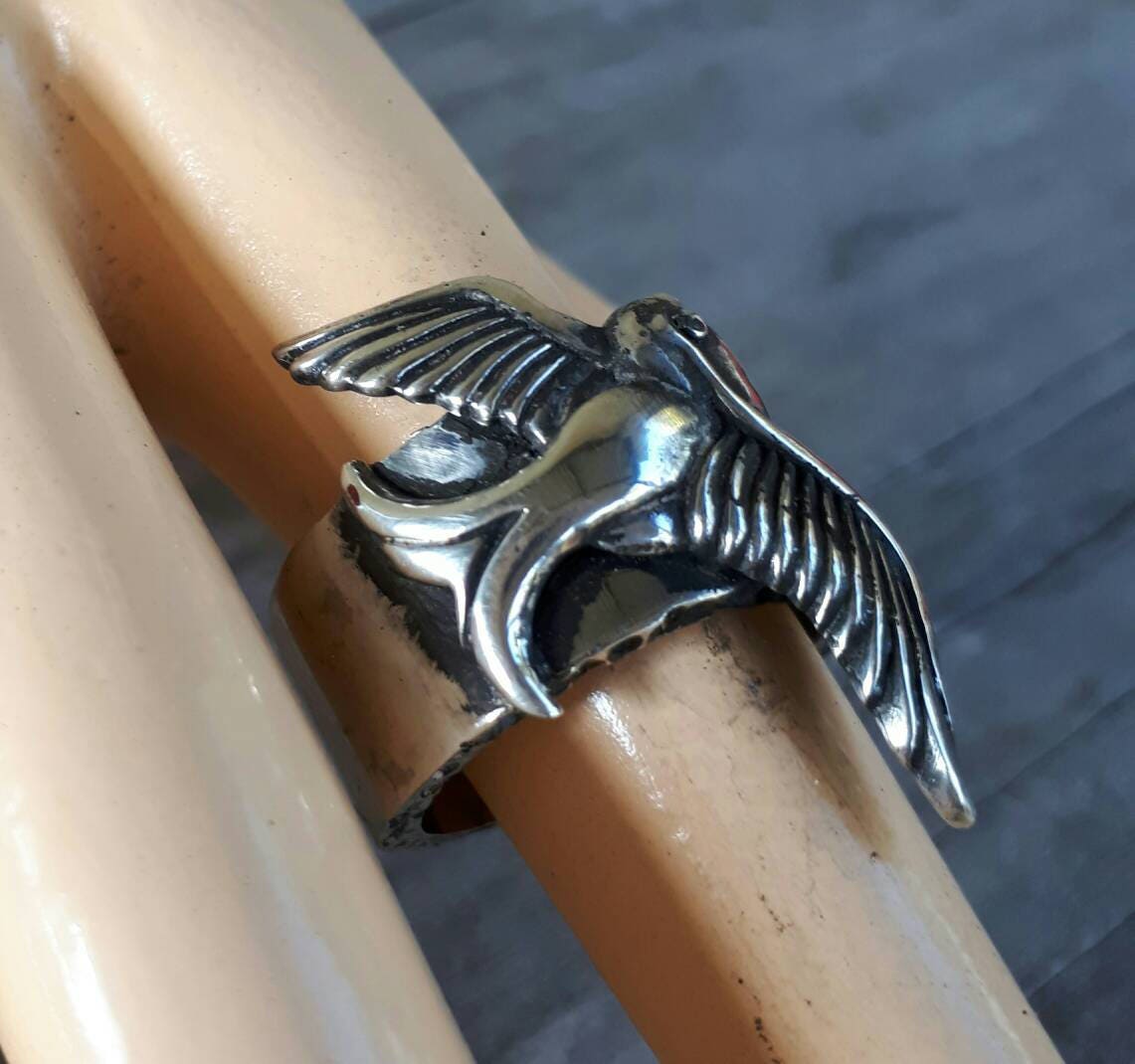 swallow ring,Sterling silver, bluebird,chunky,rockabilly,hipster,bird ring,handmade,long ring,womens fashion,designer,boho,woodland,long rin