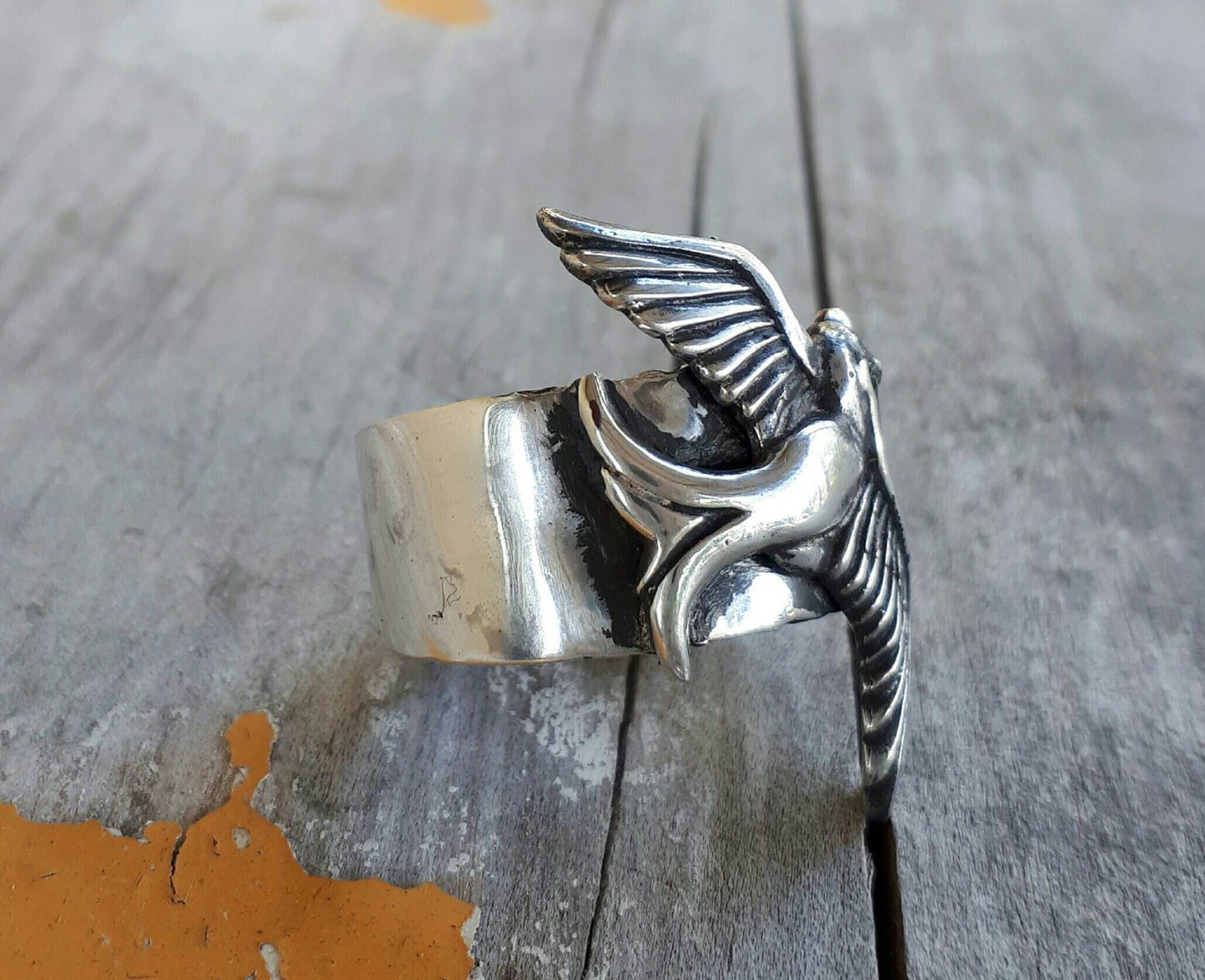 swallow ring,Sterling silver, bluebird,chunky,rockabilly,hipster,bird ring,handmade,long ring,womens fashion,designer,boho,woodland,long rin