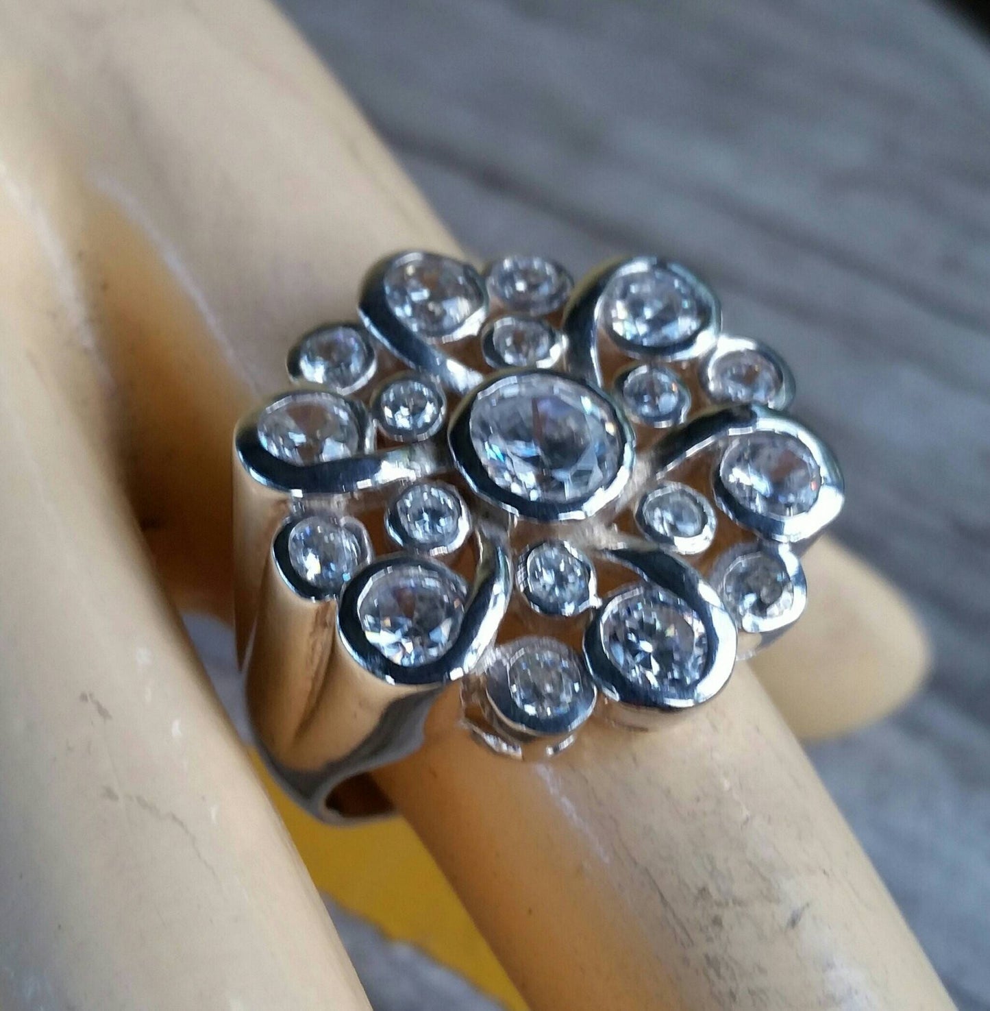 Chunky ring,cz,sterling silver ring,cubic cluster,White flower,large flower ring multi stone,new age,ladies fashion,boho,cubic zircon ring