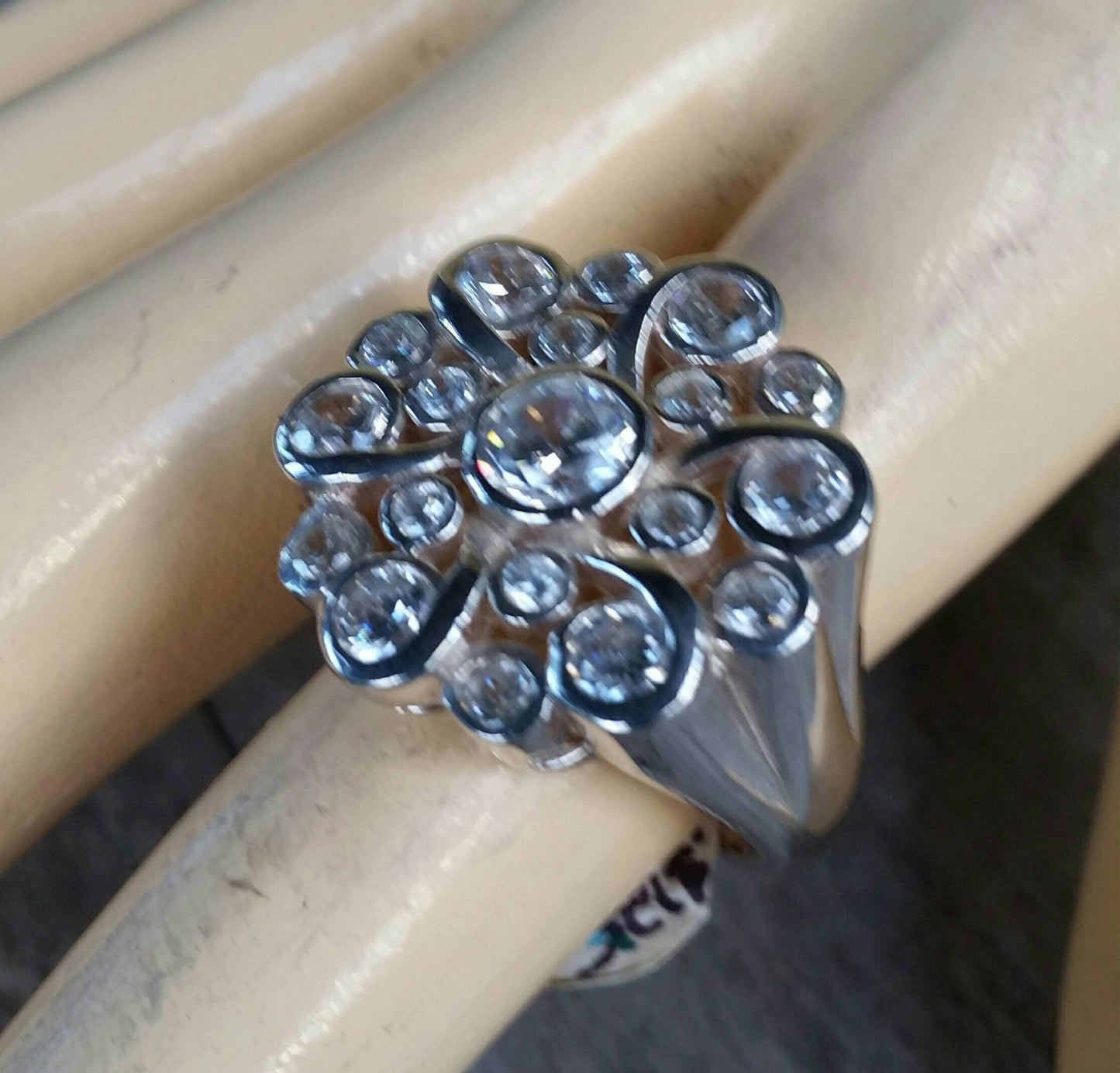 Chunky ring,cz,sterling silver ring,cubic cluster,White flower,large flower ring multi stone,new age,ladies fashion,boho,cubic zircon ring