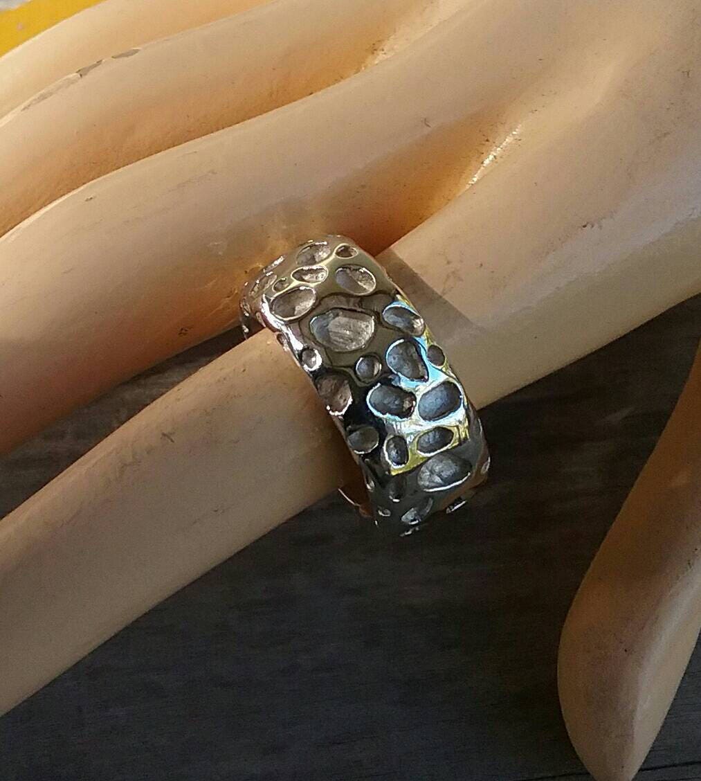 Chunky band,Wide,heavy,solid,handmade,modern sterling silver ring, rustic,hammered,nugget,unisex ,industrial wedding,rounded band,boho,