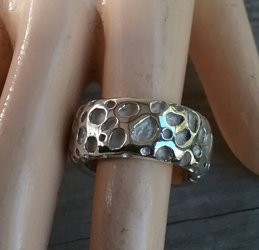 Chunky band,Wide,heavy,solid,handmade,modern sterling silver ring, rustic,hammered,nugget,unisex ,industrial wedding,rounded band,boho,