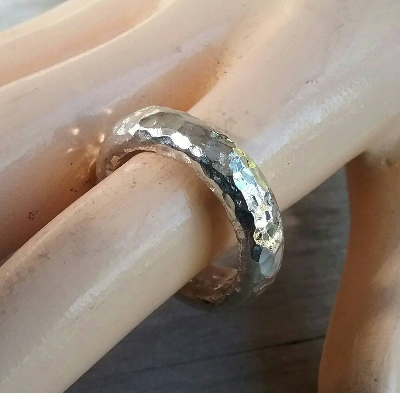 Chunky ring,handmade sterling silver,solid hammered silver band,unisex half round band,rustic  wedding,stacker,industrial,steampunk,vintage