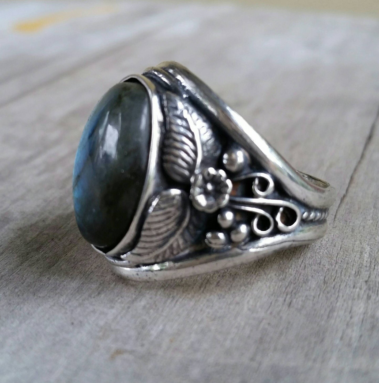 Tigers eye ring,sterling silver,large stone ring,chunky ring,wedding ring,leaf pattern,