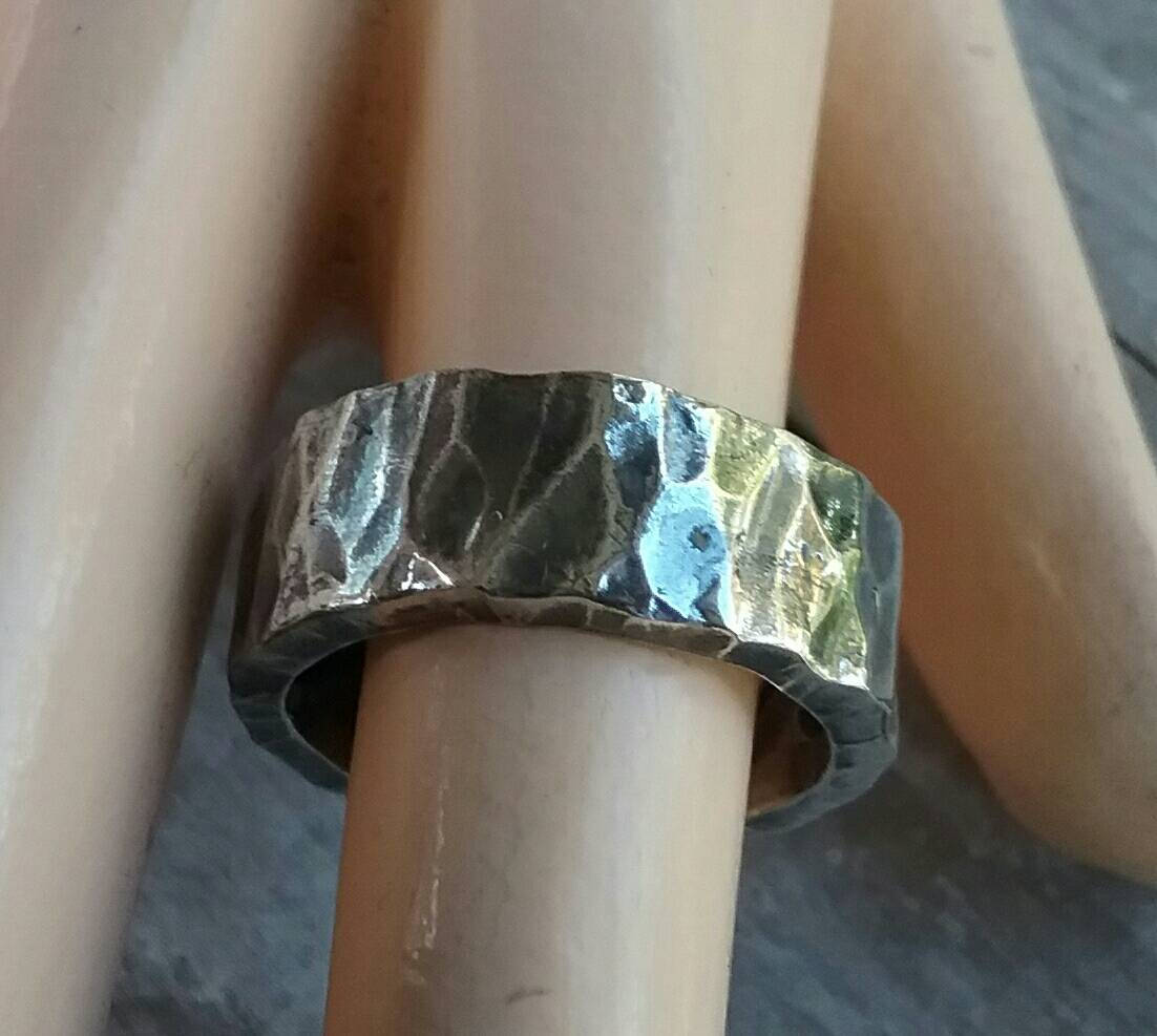 Hammered nugget sterling silver ring rustic steampunk wedding dress ring