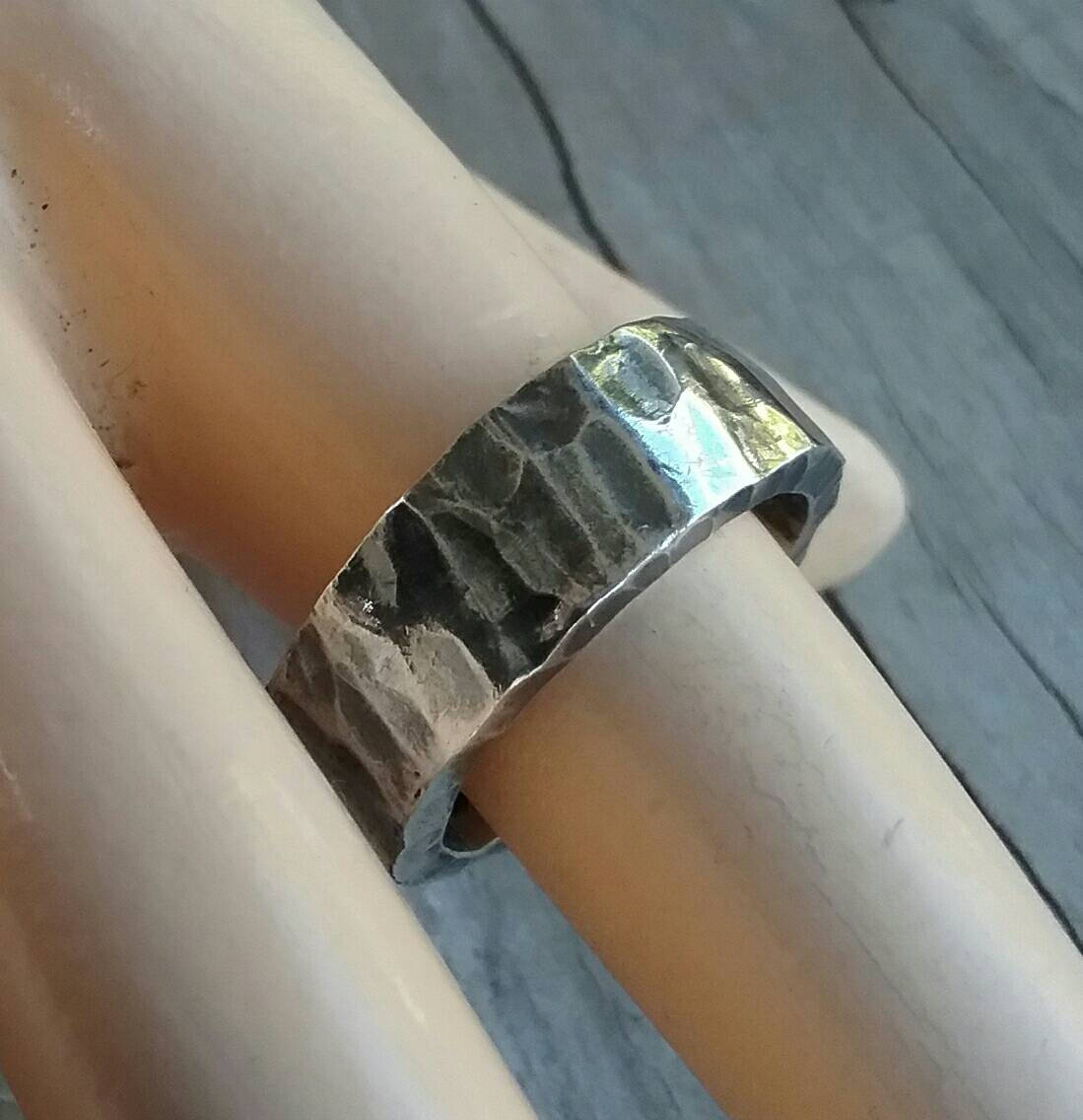 Hammered nugget sterling silver ring rustic steampunk wedding dress ring