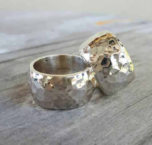 Chunky ring,Wide sterling  silver band ,heavy,solid,hammered,handmade,rustic,distressed,industrial,wedding ring,nugget,unisex