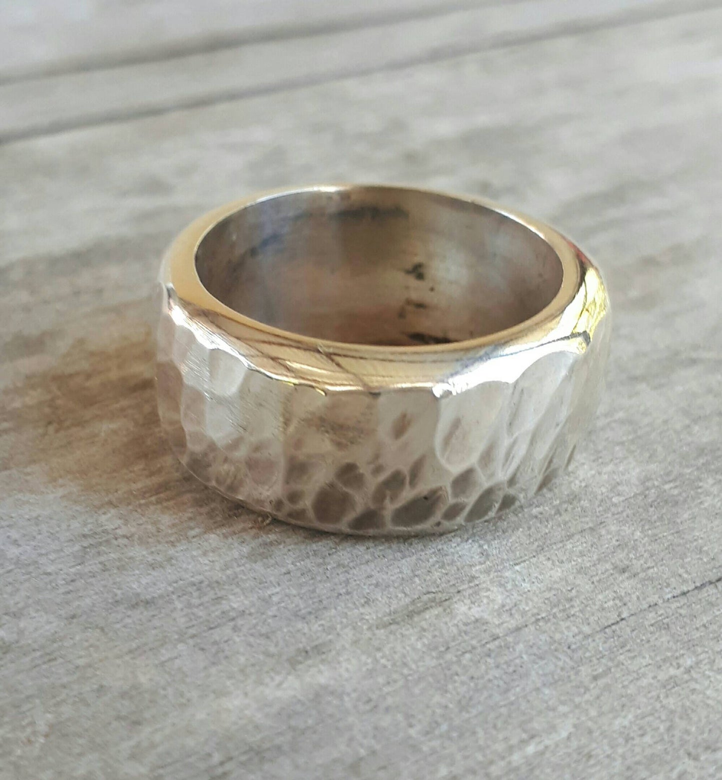 Chunky ring,10mm heavy, solid sterling silver, hammered,rustic,nugget,steampunk, wedding dress ring