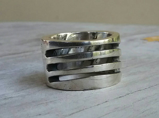 Wide mens ring,17mm, sterling silver,chunky heavy,industrial thick band