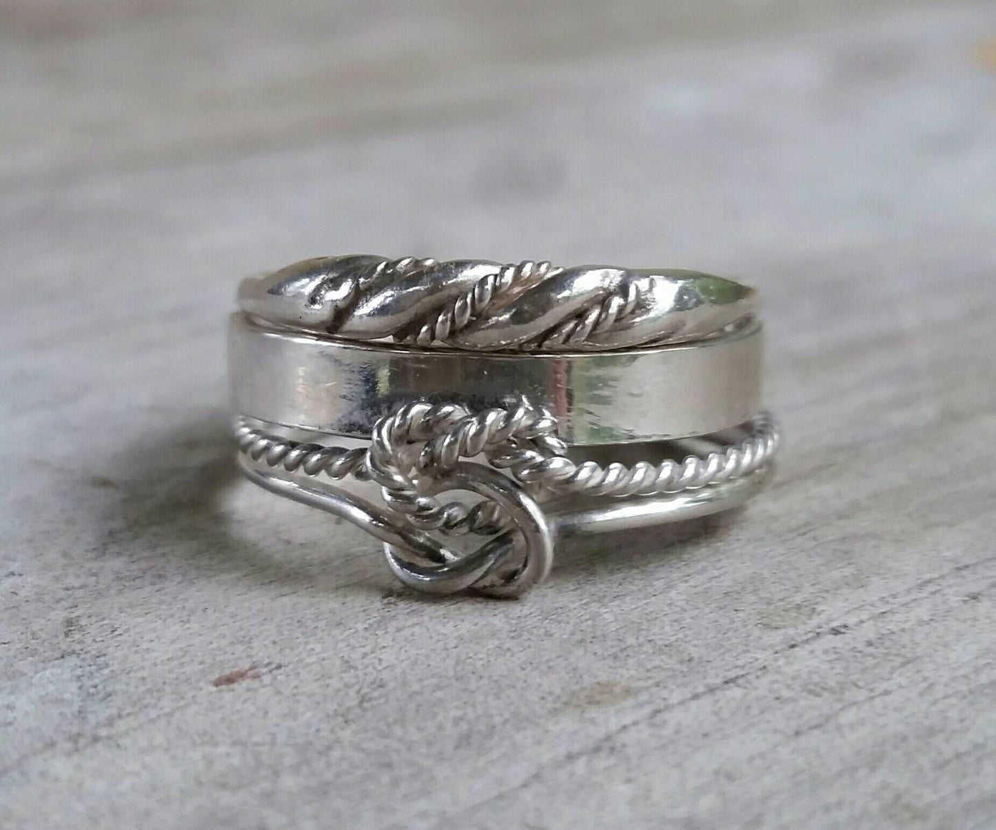 stacking rings,sterling silver,3 set,love knot,twist ring,plain band