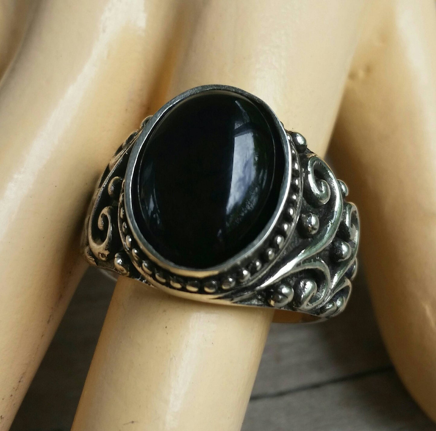 Onyx ring,large chunky ring,sterling silver,handmade,mans stone ring,wedding,boho, dress ring antique, scroll pattern,mans fashion