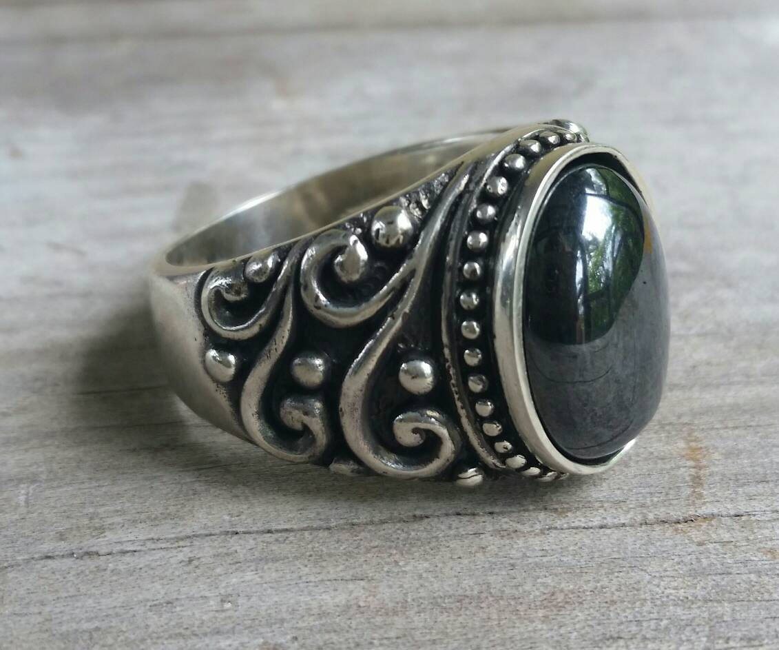 Hemitite mans ring sterling silver dress wedding dress ring antique scroll pattern