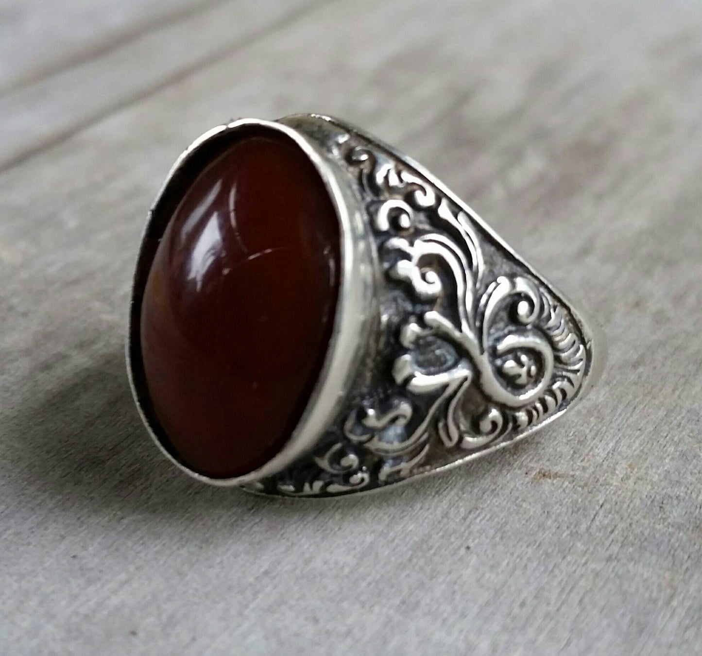 Carnelian ring,sterling silver, vintage,scroll,boho,victorian, wedding, dress ring,antique look,baroque,large mans stone ring,gemstone ring,