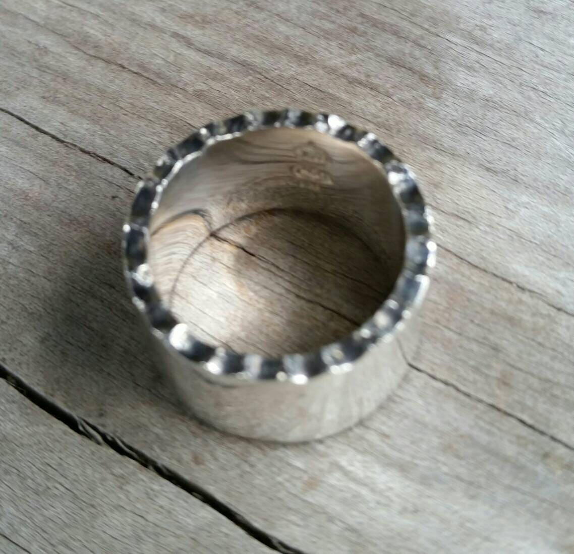 Wide flat ring,13mm sterling silver,hammered sides,flat long ring, nugget,steampunk,rustic,wedding dress ring