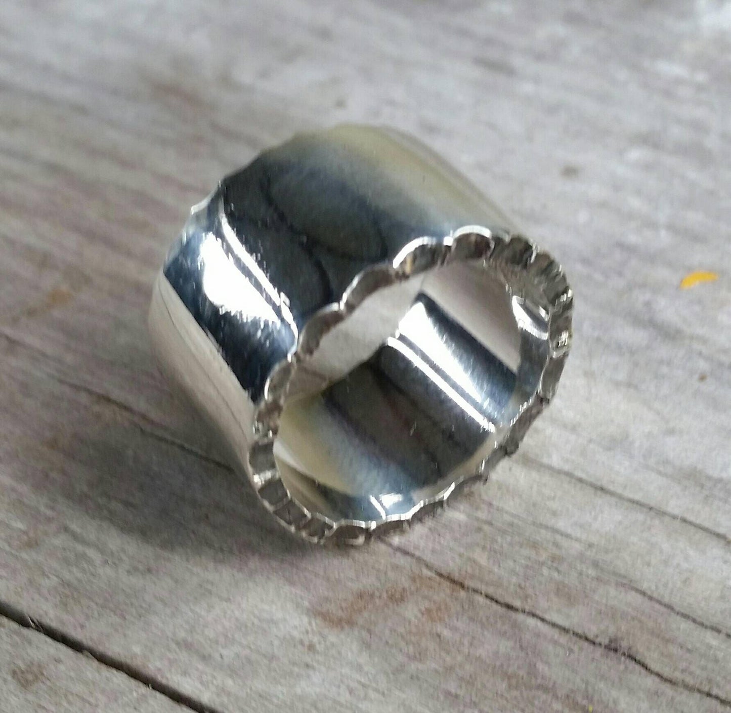 Wide flat ring,13mm sterling silver,hammered sides,flat long ring, nugget,steampunk,rustic,wedding dress ring