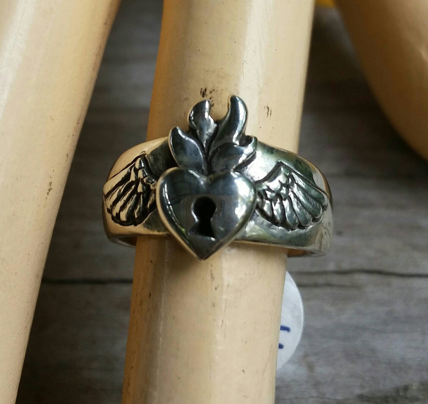 sacred heart ring, flaming heart, rockabilly,angel wings,padlock heart,love,feather, gothic, steampunk,goddess,flame ring