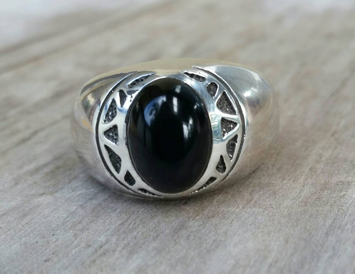 Chunky ring,green onyx,black onyx, sterling silver,handmade,tribal,dress signet ring,aztec,mans fashion,boho,hipster