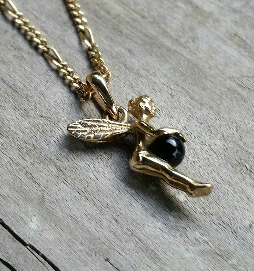 Fairy pendant 9ct gold tinkerbell angelic winged f angel pendant