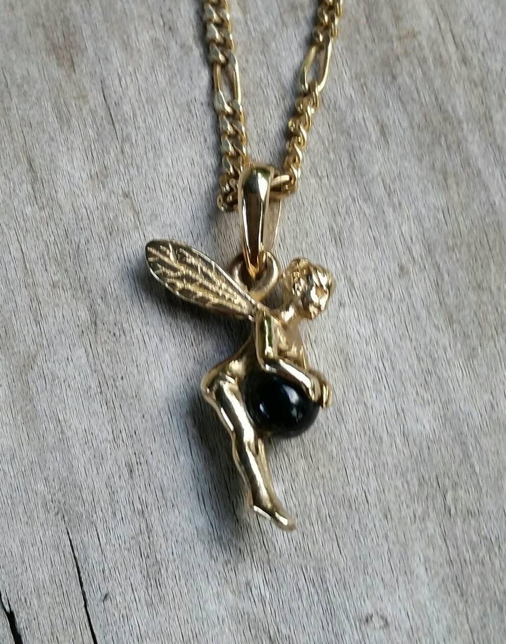 Fairy pendant 9ct gold tinkerbell angelic winged f angel pendant