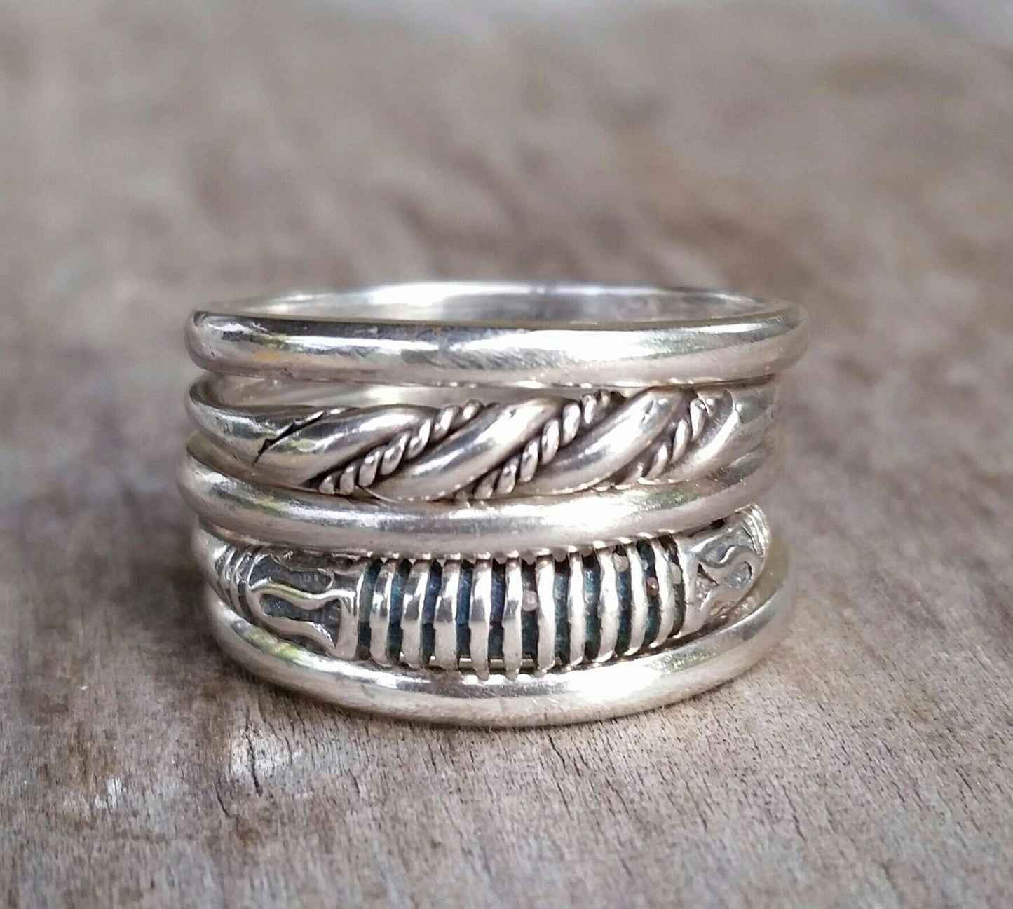 Sterling silver stacking rings patterened plain bands twisted wire