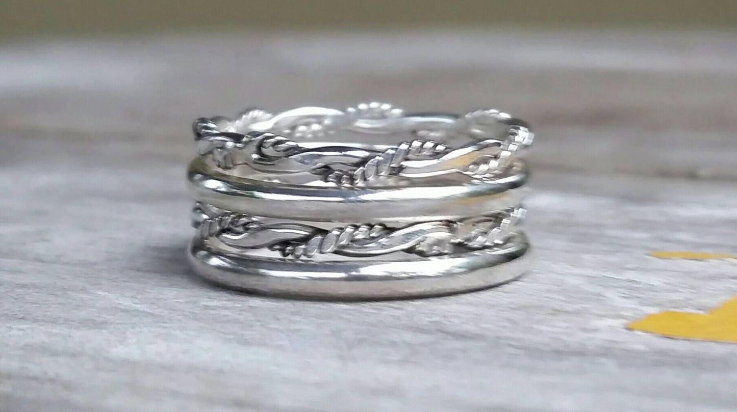 stackable ring set,sterling silver set of 3,4 or 5 twisted wire and plain silver bands,woven ring set