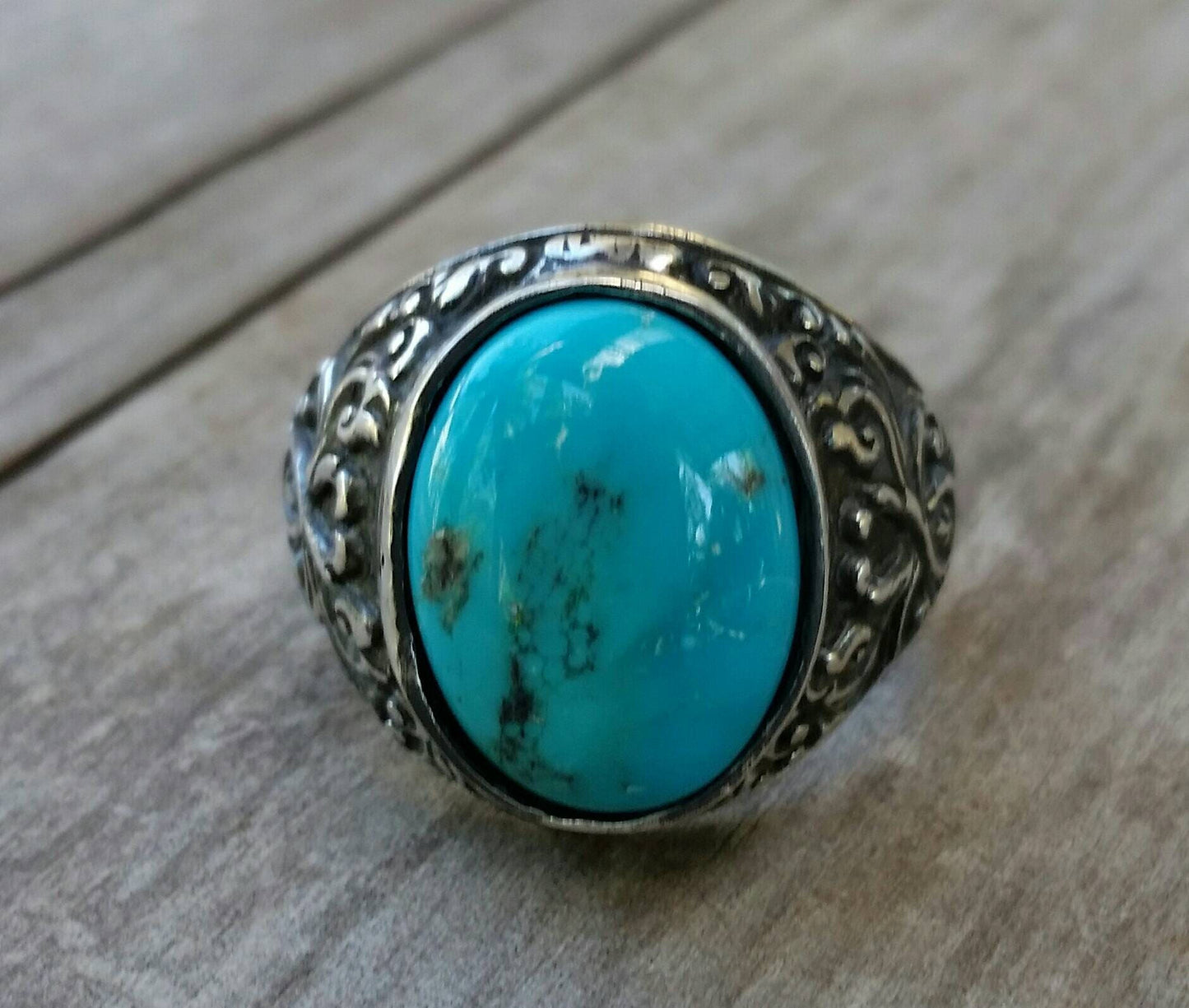 Turquoise,mens stone ring, sterling silver,wedding,antique scroll,swirly,vintage,handmade,boho,mens fashion,signet ring,steampunk,hipster