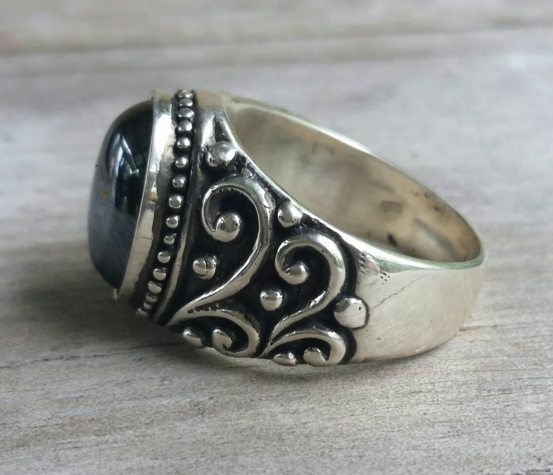 Hemitite mans ring sterling silver dress wedding dress ring antique scroll pattern