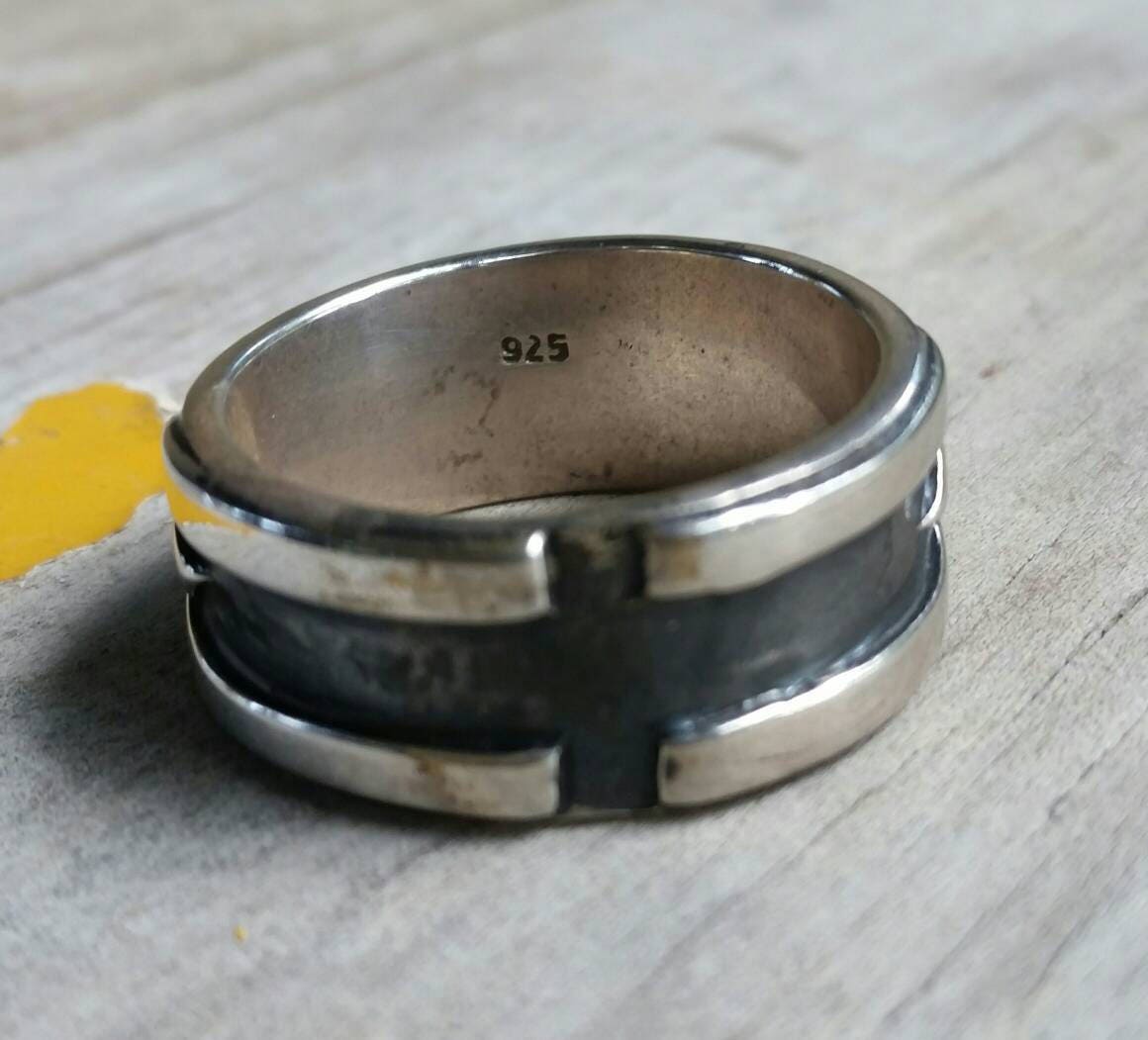 Wide silver band,thick,solid sterling silver,modern,oxidized ring,unisex flat ring,mans dress ring, wedding ring