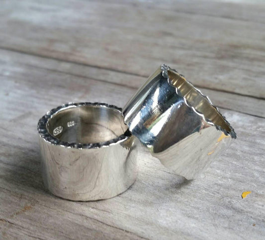 Wide flat ring,13mm sterling silver,hammered sides,flat long ring, nugget,steampunk,rustic,wedding dress ring