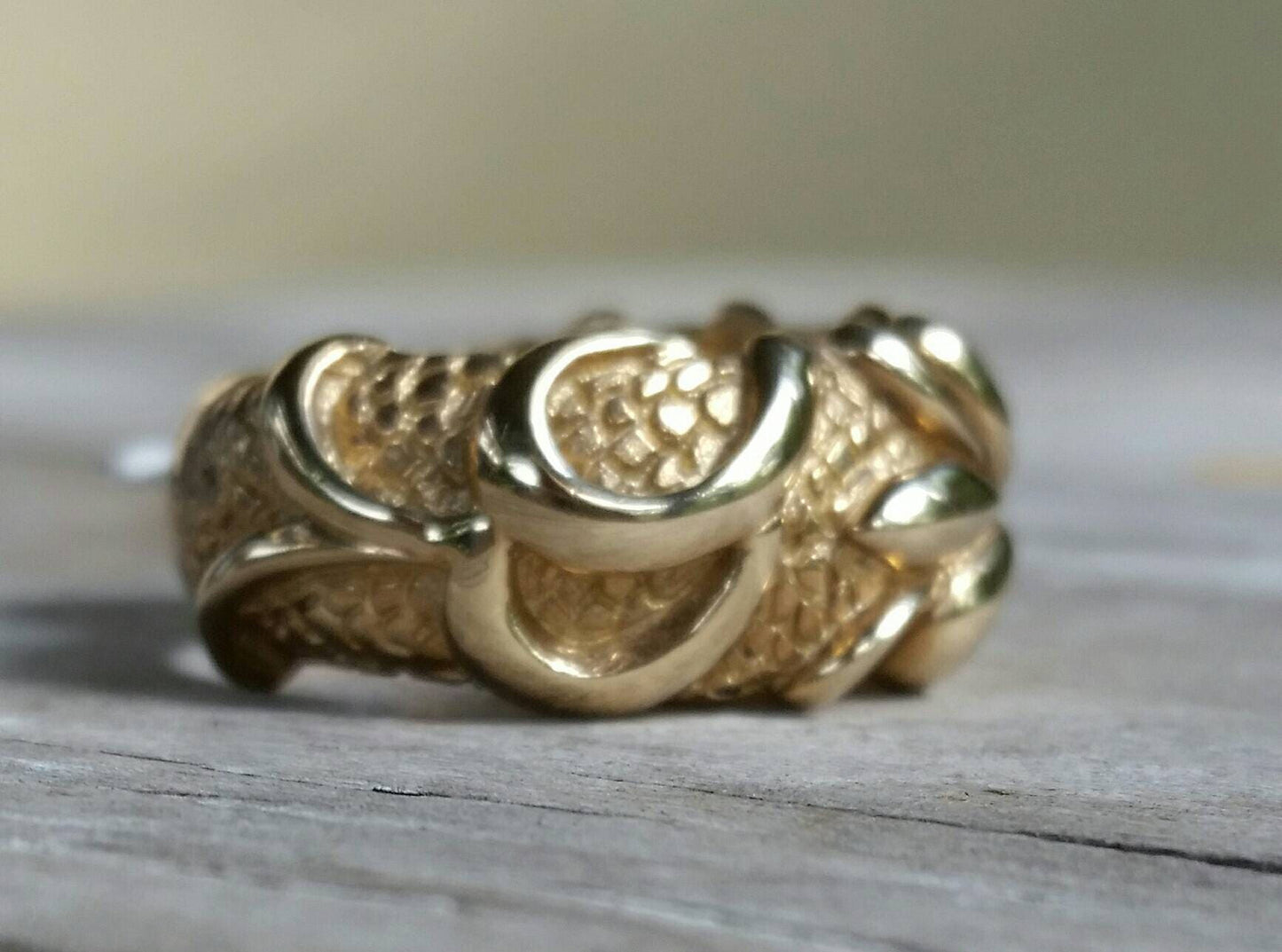 Ornate Gold ring,9k gold,chunky dragon skin design,steampunk,scroll,modern,mans fashion,gold wedding band,boho,half rounded band