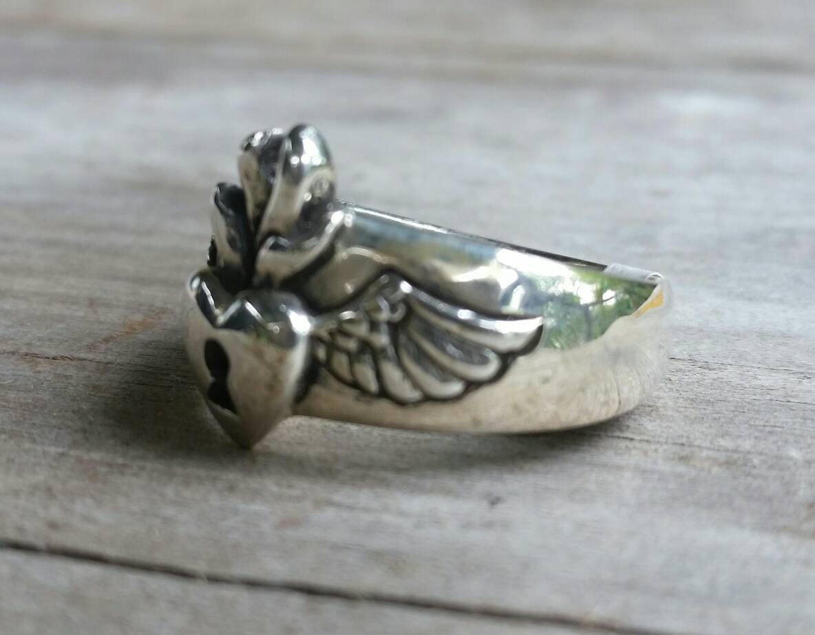 sacred heart ring, flaming heart, rockabilly,angel wings,padlock heart,love,feather, gothic, steampunk,goddess,flame ring