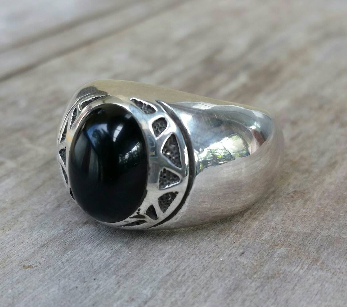 Chunky ring,green onyx,black onyx, sterling silver,handmade,tribal,dress signet ring,aztec,mans fashion,boho,hipster