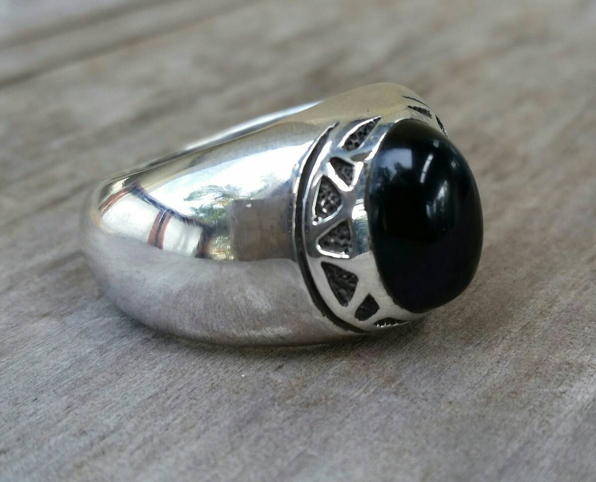 Chunky ring,green onyx,black onyx, sterling silver,handmade,tribal,dress signet ring,aztec,mans fashion,boho,hipster