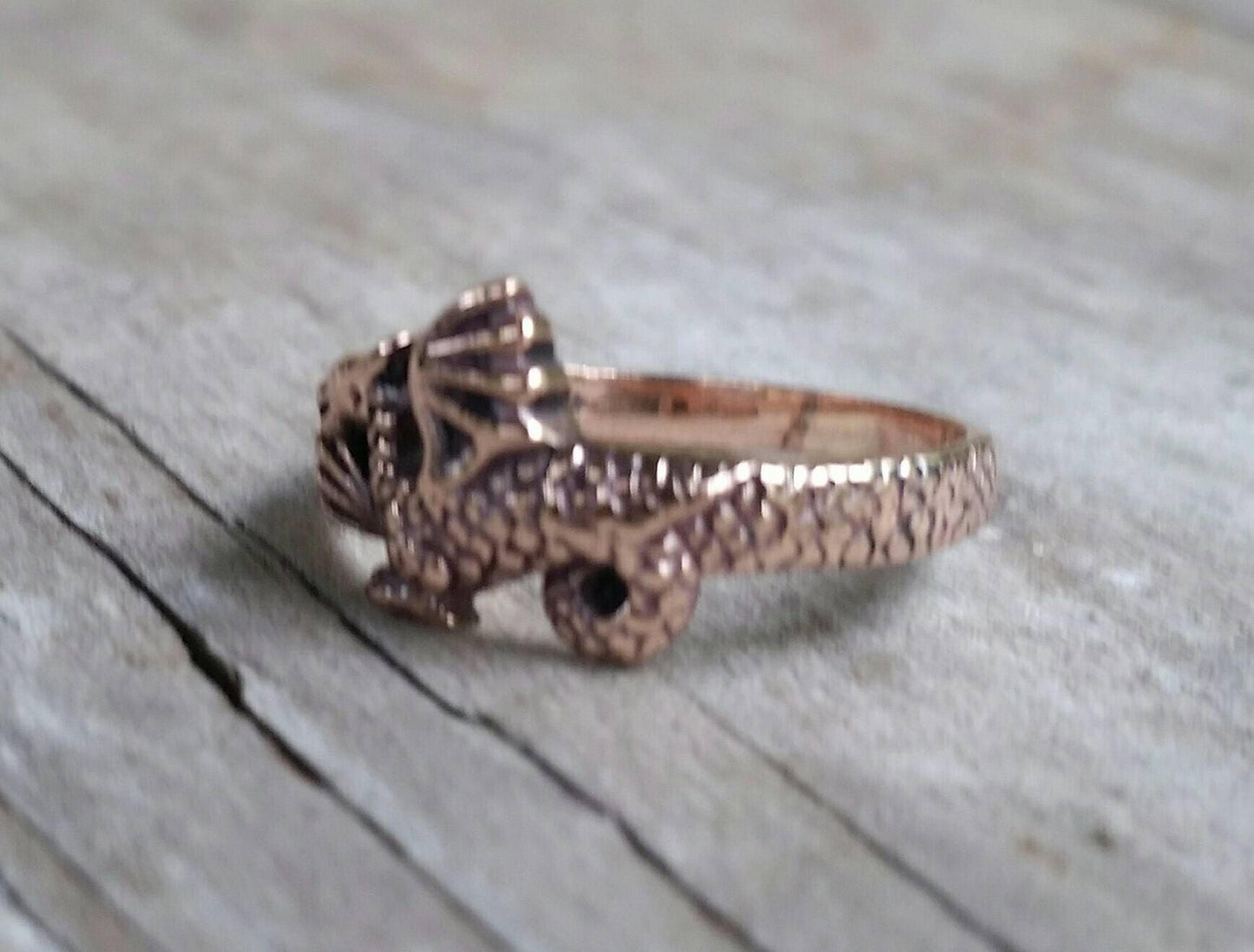 Small gold dragon ring,solid 9k rose gold,welsh dragon, steampunk,gothic,punk,mythical,pinkie ring,boho,girls dragon ring,goddess,new age