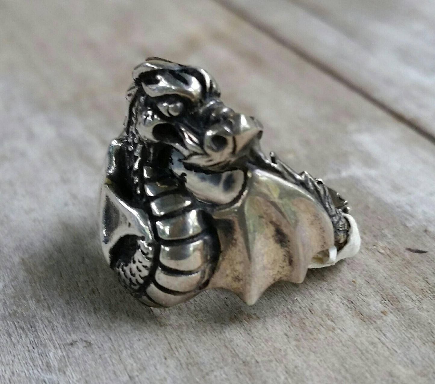 dragon ring,sterling silver, fantasy,mythical,steampunk, gothic,punk,handmade,new age,gypsy,boho,medievil,welsh dragon