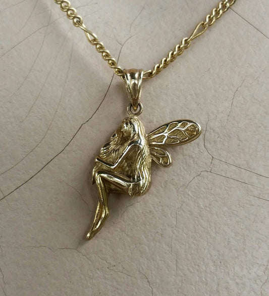 Fairy pendant 9ct gold angelic winged fairy angel pendant