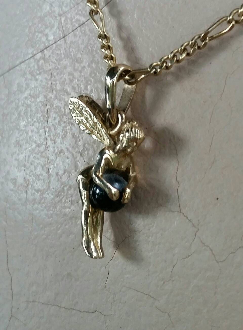 Fairy pendant 9ct gold tinkerbell angelic winged f angel pendant