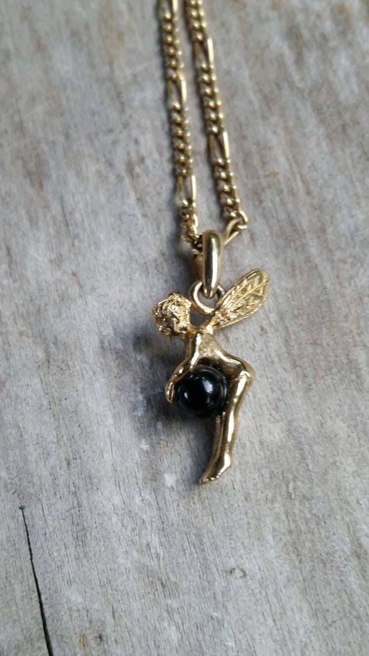 Fairy pendant 9ct gold tinkerbell angelic winged f angel pendant