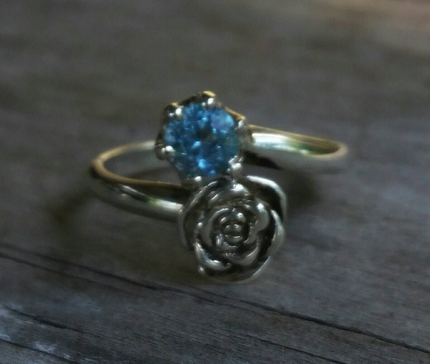 rose ring,sterling silver,cz,long ring, boho flower art nouveau victorian