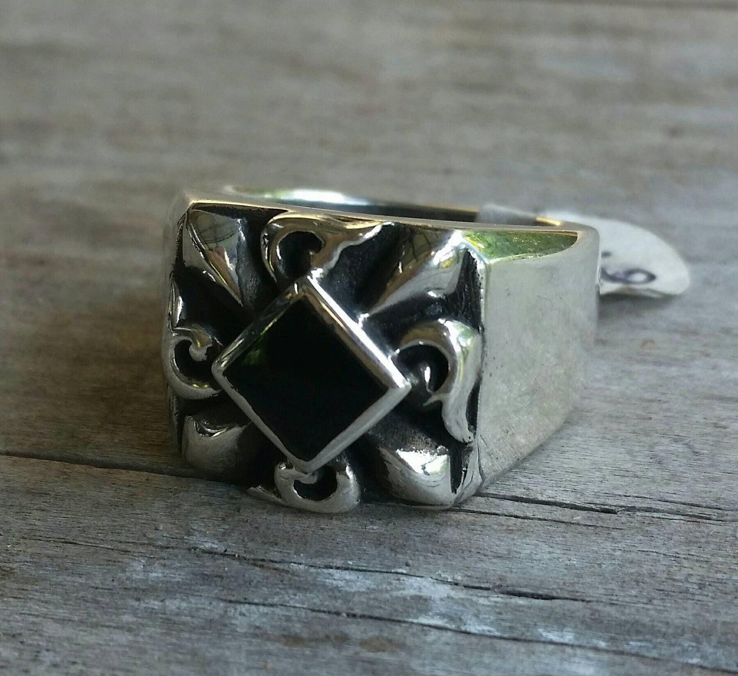 signet ring,black stone,sterling silver,square ring,handmade,baroque,mans dress ring, steampunk,grunge,boho