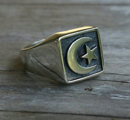 Signet ring,moon star dress ring,boho, sterling silver