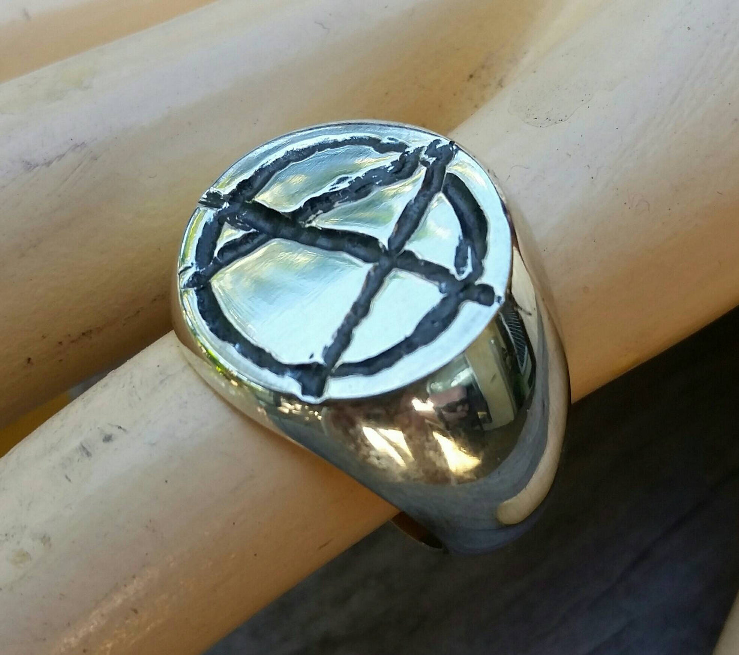 Large Anarchy ring, sterling silver,rebel, steampunk, punk, signet ring,sid vicious,handmade,mens fashion,chunky ring,emo,grunge