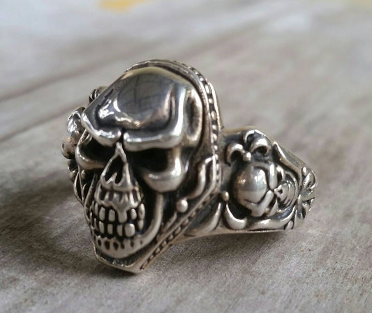 Skull ring, sterling silver,steampunk, gothic, punk,hipster,hand made,biker,sugar skull,unisex skull ring,skull wedding ring,