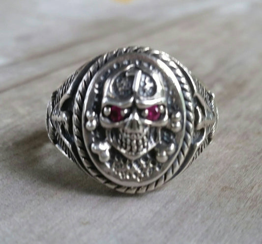 skull ring, sterling silver,skull and cross bones,vintage,eagle ring,steampunk,lucky seven,gothic, punk ,pirate,grunge,handmade,pheonix